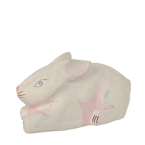 Vintage Handpainted Paper Mache 10" White Bunny Rabbit, Made in the Philippines - Picture 2 of 6